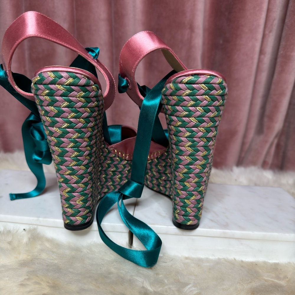 Gucci Satin Ribbon Espradille Wedge size 38 - Picture 10 of 11